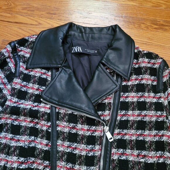 ZARA | Knit Faux Leather Textured Stripe Jacket | Sz. M - Picture 6 of 9